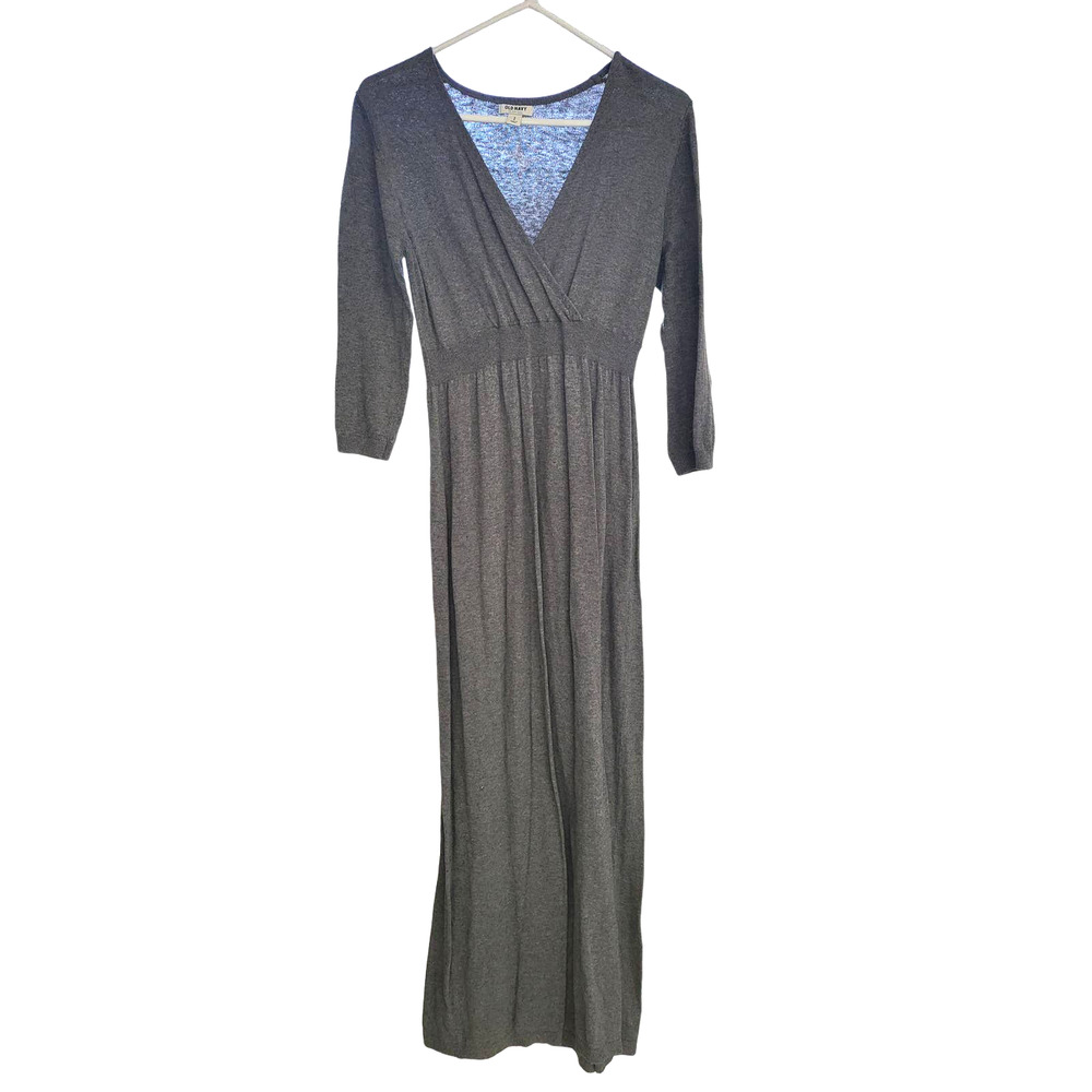 Old Navy Gray Knit 3/4 Sleeve V Neck Maxi Dress - Medium